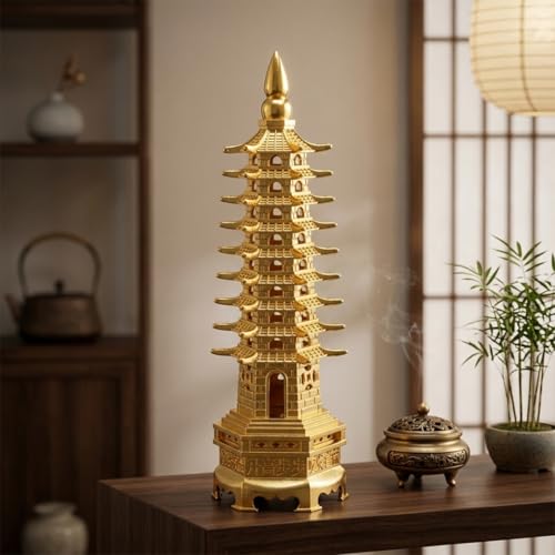 Image of Fengshui Education Tower for Academic Success & Best for Positive Energy Prosperity | Study Table Room Decor 10 Tower (Metal, Golden)