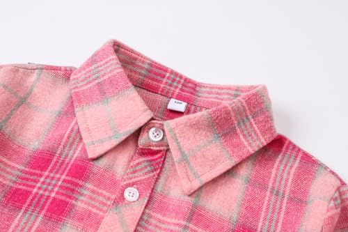 Image of SANGTREE Women and Girls Long Sleeve Flannel Casual Button Down Plaid Shirt