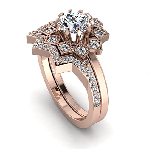 CaratYogi 18k Rose Chapado en Oro Blanco Cubic Cubic Zirconia Ajuste de la Puerta Minimalista Anillo en Forma de Estrella Anillo de Compromiso de la Boda para Las Mujeres en tamaño: 50 Cover