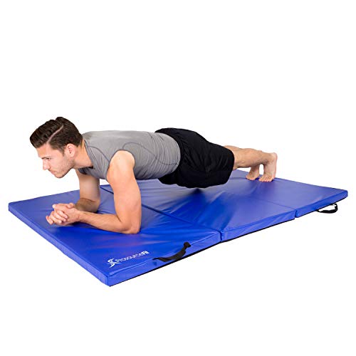 Image of ProsourceFit Tri-Fold Folding Thick Exercise Mat 6'x4' with Carrying Handles for Tumbling, Martial Arts, Gymnastics, Stretching, Core Workouts