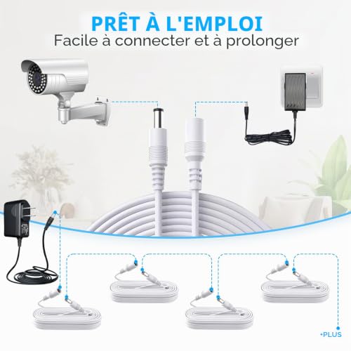 ANLINK Lot de 2 rallonges d'alimentation CC de 6 m, 2 rallonges d'adaptateur d'alimentation CC 12 V 2,1 mm x 5,5 mm, compatibles avec l'alimentation de l'adaptateur CC 12 V pour caméra IP de sécurité – vue 6