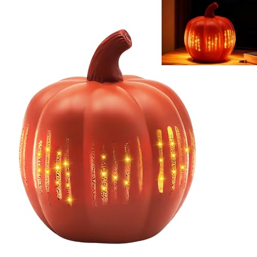 TNSLAND Kürbis Deko Halloween Kürbis Als Beleuchtete Outdoor Grusel-Deko Innen Herbst-Deko Oder Garten-Deko Windlicht Funkelnde Sternennacht Glas Kürbis Licht Dekorationen für Schlafzimmer