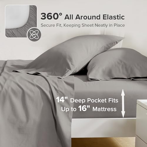 Comfort Spaces 100% Cotton Sheets Queen, Breathable, Ultra Soft Cotton Sheets, Naturally Cool Cotton Bed Sheets with 14" Elastic Pocket Fits up to 16" Mattress, All Season Sheet Set, Dark Gray 4 Piece