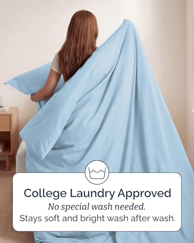 Image of Duvet Cover Twin /Twin XL Size Set - Extra Soft Twin /Twin XL Duvet Cover 68 inch x 90 inch with 1 Pillow Sham for Women, Men, Kids & Teens - Comfy, Easy-Care & Fade Free w / Zipper Closures & Ties (Light Blue)