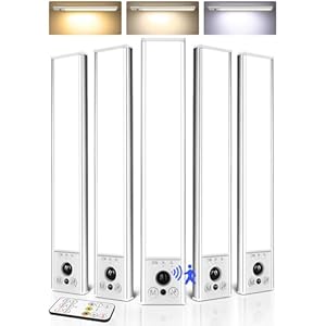 EZVALO 5-Pack Under Cabinet Lighting, 2400mAh Rechargeable Motion Sensor Light, 10inch Magnetic Closet Lights with Dimmable & 3 Color Temps, Wireless Motion Activated Lights with Remote for Kitchen