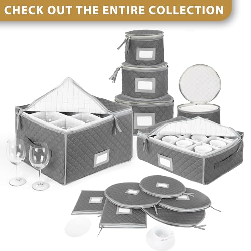 StackStorePlusMore Quilted Cases for Fine China Accessories Storage - Set of 6 - Gray