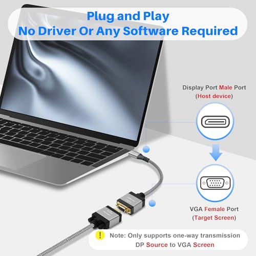 DisplayPort to VGA Adapter, DP Male (Source) to VGA Female (Screen) Gold-Plated Plug & Aluminum shell Converter Connector Supports 1080p@60Hz Compatible with Monitor, PC, Laptop, Desktop, Projector - Thumbnail 3