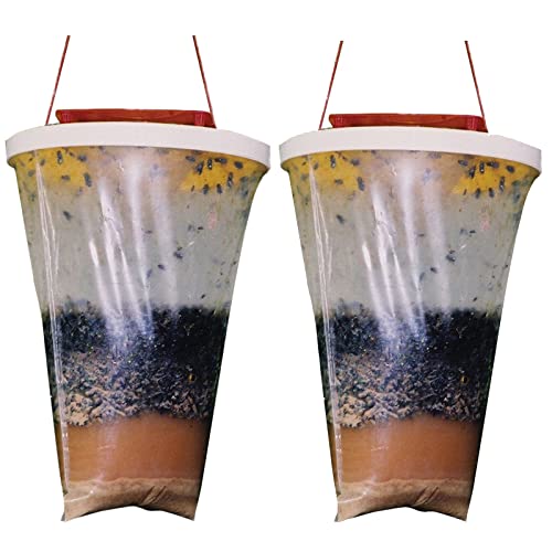 GROLF 2 Pack Fly Trap Outdoor Hanging Flies Catcher Disposable Ranch Fly Trap Catcher Bag with Bait Flies Killer Repellent for Outdoor Garden Farm Horse Barn