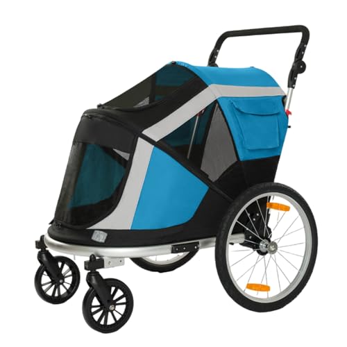 Remolque para Bicicleta, Soporta hasta 66 Libras, Portabicicletas para Perros Grandes y Medianos, Carrito para Mascotas 2 en 1(Blue)
