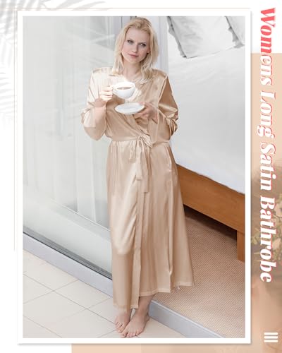 Image of Xtinmee 6 /12 Pcs Women's Long Satin Robes Full Length Sleepwear Silky Bath Robe Kimono Dressing for Wedding Birthday Party