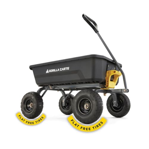 Gorilla Carts Heavy-Duty Dump Cart, Patented Quick-Release Dumping, Steel Frame, 600 lb Capacity, No-Flat 10-Inch Tires, Utility Wagon for Garden, Yard, Beach by Gorilla Carts - Used condition - US$153.35