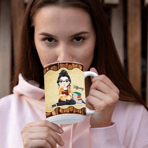 Image of Personalized Books Lover Mug, 11oz 15 oz Ceramic Coffee Cup, Just A Girl Who Loves Reading Books Design, Gift for Women Readers, Christmas (BOOK-RETRO)