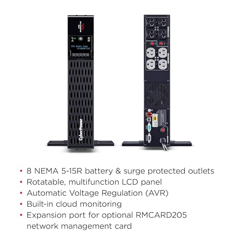 Image of CyberPower PR1000RT2UC Smart App Sinewave UPS Battery Backup and Surge Protector, 1000VA /1000W, 8 Outlets, 2U Rack /Tower, AVR, Built-in Cloud Monitoring, UL Certified