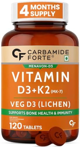 Carbamide Forte Vitamin D Tablets | Vitamin D3 K2 Supplement to support Bone & Heart Health | Veg D3 Lichen -120 Tablets