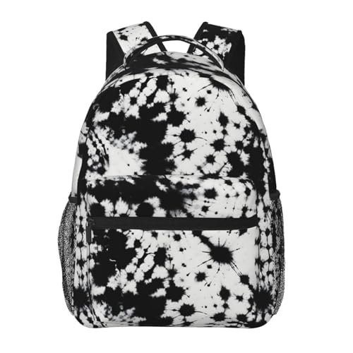 Black And White Tie Dye Backpack Large Capacity Lightweight Casual Travel Sports Backpack 11.4X7.8X15.7 inch