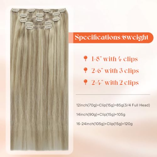 Image of Sunny Hair Clip in Hair Extensions Real Human Hair Blonde Remy Extensions | Blonde Highlights Clip in Hair Extensions Short Straight, 12inch, Soft Blend, Beginner Friendly for Quick Daily Styling 85g
