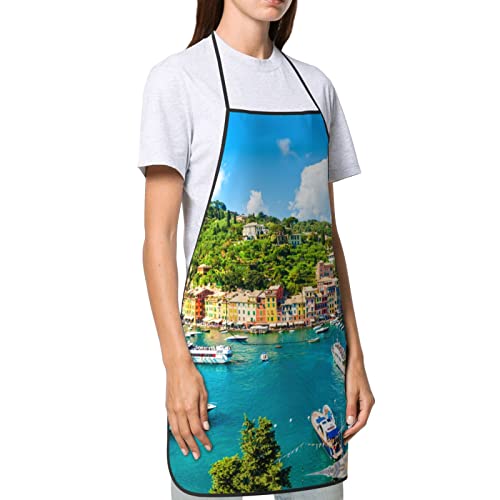 Evealyn Mediterranean View Printed Bib Apron Chef Apron Cooking Aprons Water Drop Resistant Kitchen Aprons With 2 Pockets For Women Men Chef #TOP3