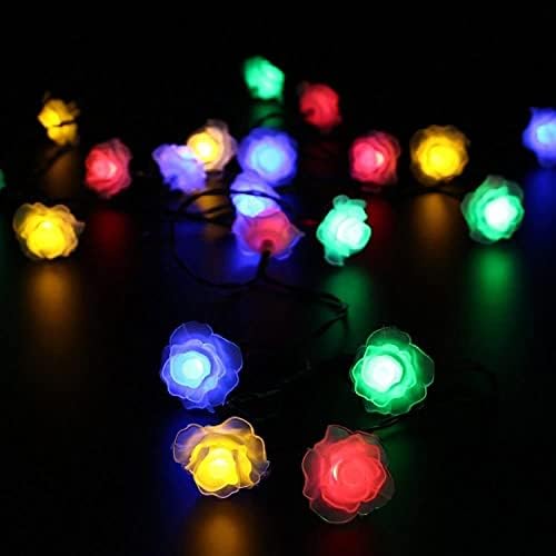 WONFAST Solar Flower String Lights, Waterproof 20LED Rose Flower 2 Mode Solar Starry Lighting Christmas Fairy String Lights for Gardens Path Homes Wedding Party Decor (Rose-Colorful)