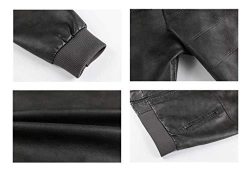 Crysully Men Classic Leather Style Faux Leather Multi Pocket Windproof Motorbike Jacket Grey #TOP4