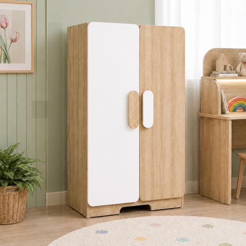 Image of Alex Daisy Romania Kids 2 Door Wardrobe for 3-12 Years| Non-Toxic Safe Material | Soft Coated Premium Finish | Engineered Wood Kids Bedroom Storage Cupboard (White, Medium)