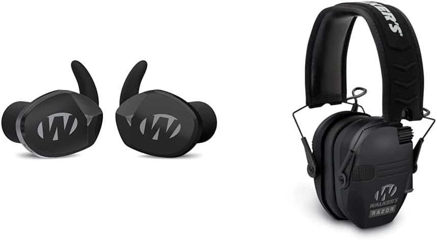 Walker's Silencer Bluetooth Rechargeable in The Ear Pair 2.0, Multi, 1 Count (Pack of 1) & Razor Slim Electronic Muff, Black