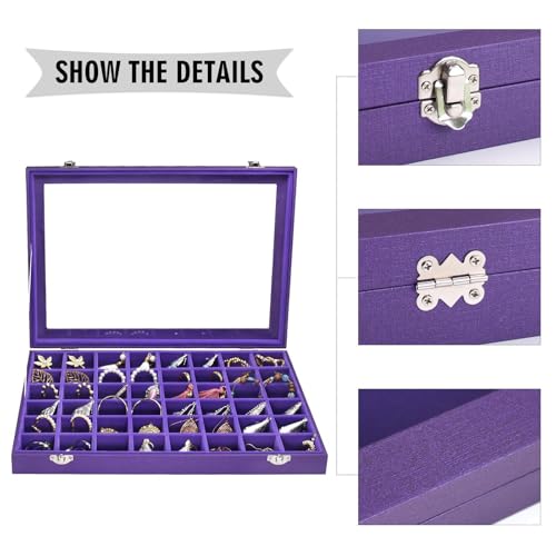Siveit Jewelry Tray Organizer Box 48 Grid Jewelry Display Organizer Box with Transparent Lid Rings Earrings Necklaces Pendants Display Box Suitable for Women and Girls (48 Grid, Purple)