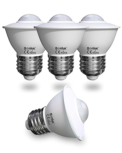 Bonlux Motion Sensor Light Bulbs, 5W E26 Pir Motion Detector Led Sensor Bulb Motion Activated Dusk To Dawn Security Light Bulbs Indoor/Outdoor For Porch, Front Door, Garage, Daylight 6000K, 4-Pack #TOP25