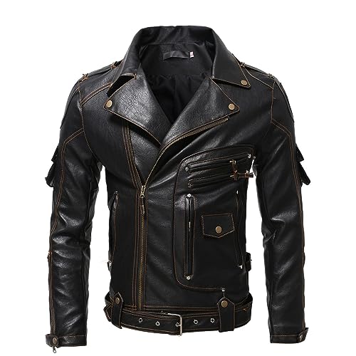 Veste en cuir synthétique pour homme coupe ajustée et finitions punk