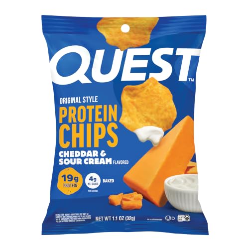 Image of Quest Nutrition Cheddar & Sour Cream Protein Chips, 19g Protein, 4g Net Carbs, Gluten Free, 1.1 oz (Pack of 12)