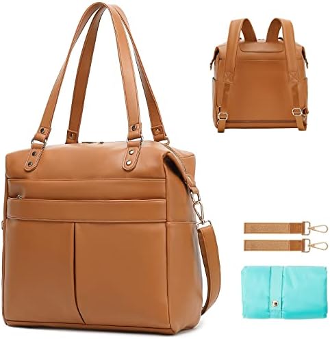 Beaulyn Leather Diaper Bag Backpack Diaper Bag Tote with 12 Pockets for Mom,Baby Registry Search,Large Travel Baby Bag with 1 Changing Pad,2 Stroller Buckles,4 Insulated Pockets