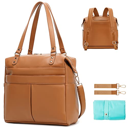 Beaulyn Leather Diaper Bag Backpack Diaper Bag Tote With 12 Pockets For Mom,Baby Registry Search,Large Travel Baby Bag With 1 Changing Pad,2 Stroller Buckles,4 Insulated Pockets #TOP2