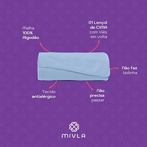 Lençol Solteiro Sem Elástico Mivla 100% Algodão (Azul Jeans)