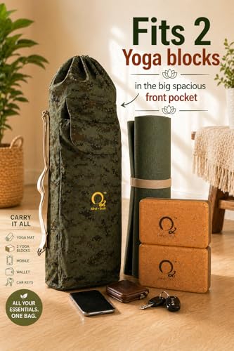 Image of O2 Yoga Mat Bag | Cotton Yoga Mat Carry Bag with Adjustable Double Straps | Bottle Holder & Zipper Pocket | Yoga Mat Cover Bag for Women & Men | Fits 2mm-10mm Mats | Lightweight - Military Green