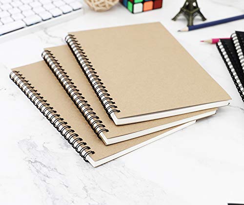Zegrox 6 Pack Brown Cover Spiral Notebook, Blank Sketch Book Pad, Subject Notebooks,50 Sheets (100 Pages)-8.27X 5.59Inch,A5 Size Notebook. #TOP7