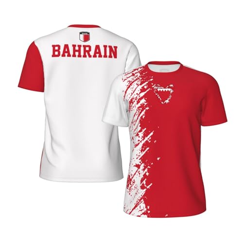 YiiLi Bahrain Flag Grain Sports Mesh T-Shirt Retro Jerseys for Running Cycling Soccer Tennis Fitness Climbing