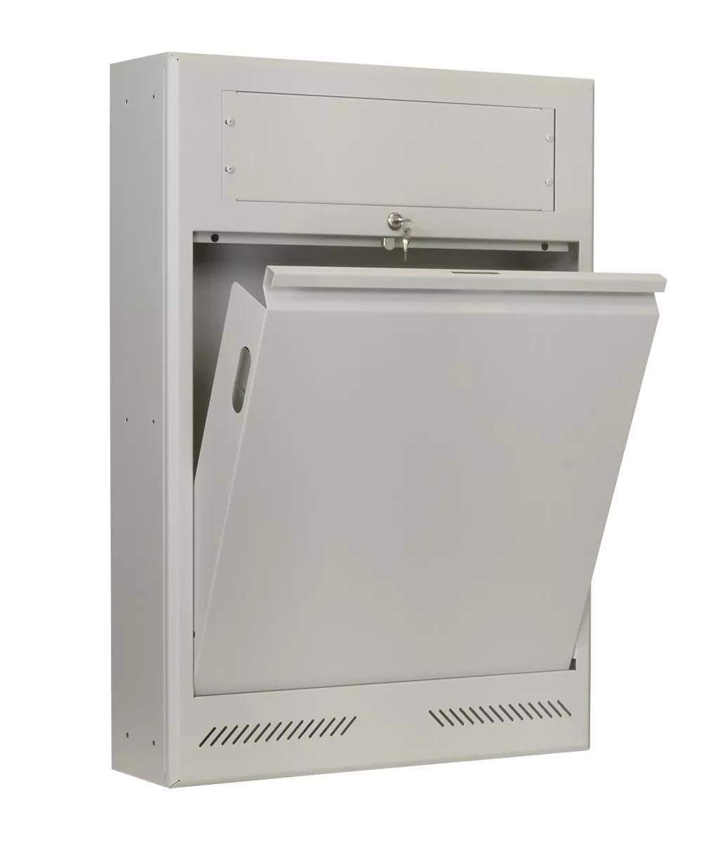 Lowell LTR-320S LTR Series 3U+3U Dual Bay Tilt-Open Wall Rack with Manual Release, Surface Mount; Main Compartment Tilts Open; Steel Construction with Beveled Edges and Network Grey Finish