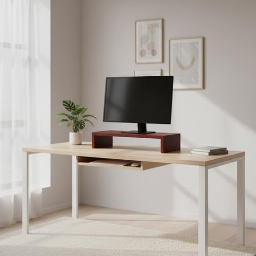 Image of flux Monitor Stand Wooden | Monitor Stand Riser | PC Stand For Desktop Table | , Non Slip, Material: Particle Board Wooden Wooden Red
