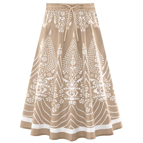 Collections Etc Women's Pull-on Printed Circle Skirt Khaki Large