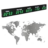 Orologio con fusi orari mondiali, orologio mondiale con fuso orario a LED, multizona 3/4/5 con città personalizzabili, varie modalità di impostazione, materiale in lega di alluminio(Green,5City)