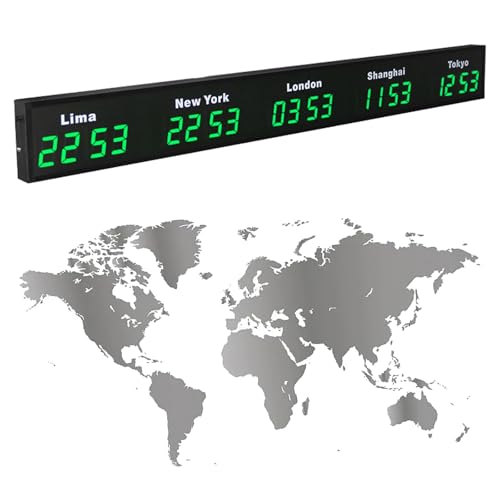 Orologio con fusi orari mondiali, orologio mondiale con fuso orario a LED, multizona 3/4/5 con città personalizzabili, varie modalità di impostazione, materiale in lega di alluminio(Green,5City)