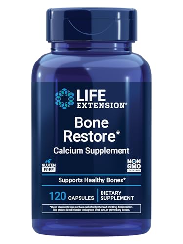 Life Extension Bone Restore Calcium Supplement Vitamin D3 Magnesium Boron zinc Manganese Silicon Helps Maintain Healthy Bone Density Gluten-Free Non-GMO 120 Capsules