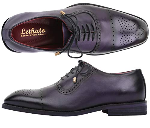 Lethato Wingtip Brogue Oxford Handcrafted Men's Genuine Leather Lace up Dress Shoes (11.5-12 US, Purple)
