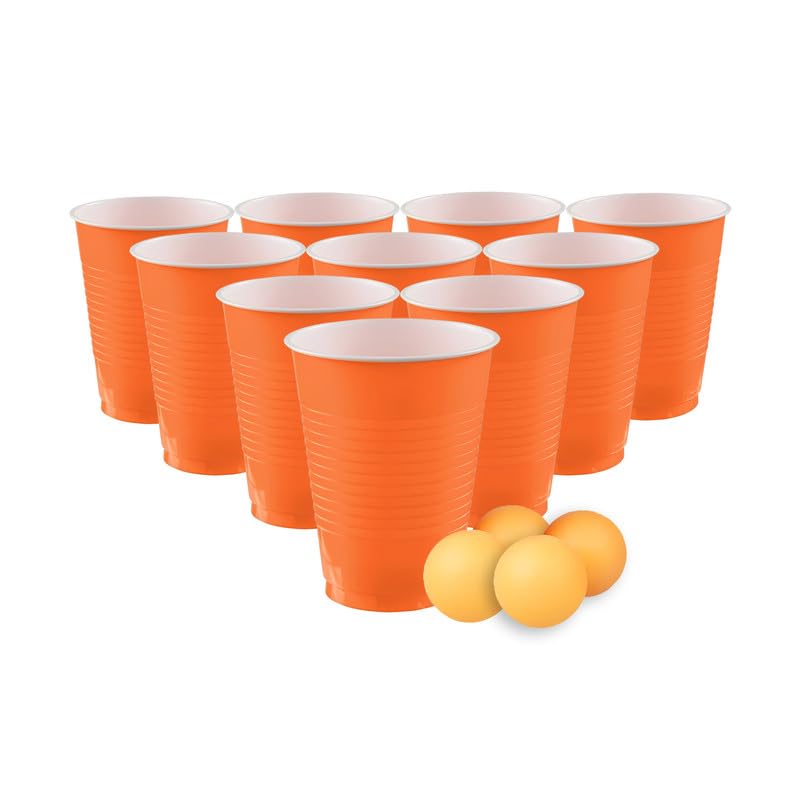Selibration (Set of 50pcs Orange Game Pong Glassess Plastic Reusable Colourful Cups with Balls Perfect for Bachelors, Bachelorette Party, Cocktail Party, Strong Reusable Glass| 4 Balls Included