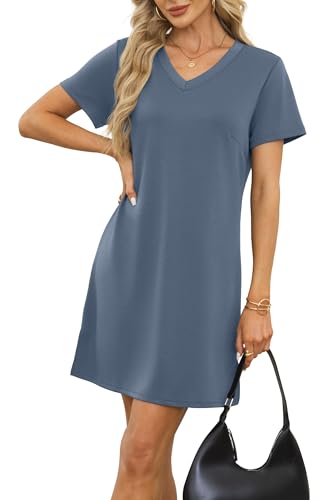 Image of RUMIA Summer Dresses for Women 2026 V-Neck Casual Sundresses T-Shirt Dress