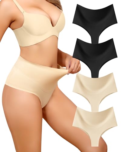 LEVAO LEVAO 4-Pack Women Tummy Control Thong High Waist Seamless Underwear S-XXL