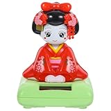 OFFSCH 太陽光発電の首振り着物ドール彫像 車内装飾用マイクロ風景置物 光動くダンシングカーオーナメント