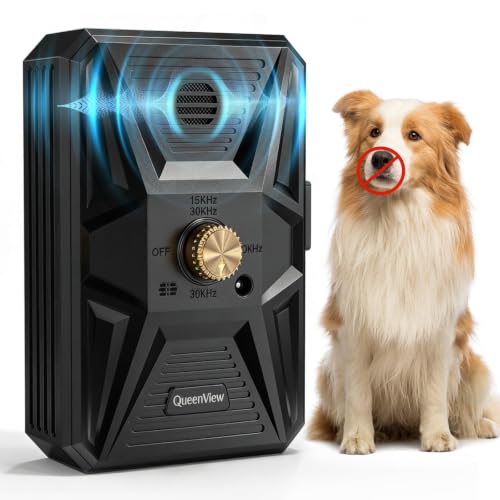 QueenMew Anti Aboiement Chien, Dispositif Anti Aboiement Chien Ultrasons à 3 Modes, Boitier Anti Aboiement Chien de 33 Pieds, l'entraînement des Grands et...