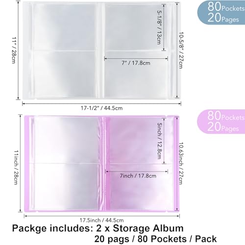 Image of 2 Pack Large Sticker Photo Storage Album, Stamp & Cutting Dies Storage Book Organizer Folder for Cards Storage DIY Scrapbooking Card Making Supplies 20 Pages 80 Pockets / Pack ( Clear + Purple)