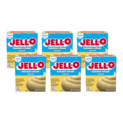 Image of Jell-O Zero Sugar Banana Cream Instant Pudding & Pie Filling Mix, Fat Free, Reduced Calorie Dessert for Pies, No-Bake & Baking Recipes, 0.9 oz (Pack of 6)