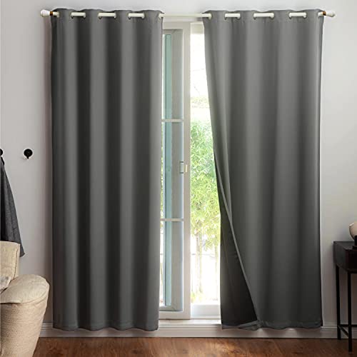 Bedsure 100% Blackout Curtains 84 inches Long - Grey Blackout Curtains for Bedroom 2 Panel Set, Soundproof and Thermal Insulated Curtains, 52x84 inches